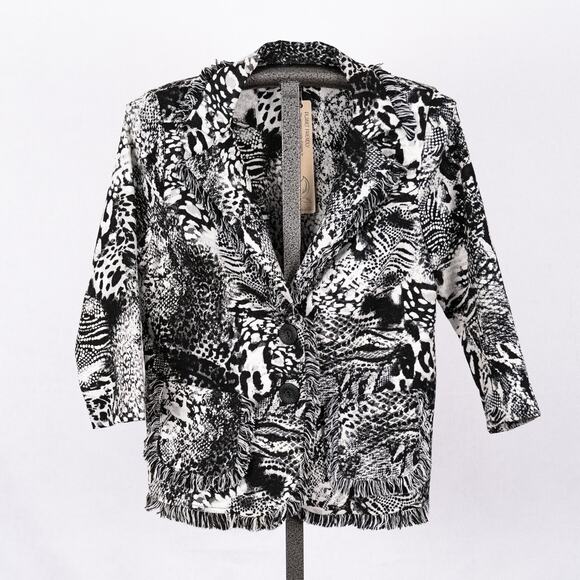 Michael Tyler Canada Women's Black White Fringed Jacket Size SMALL Artsy Organic - Picture 1 of 7